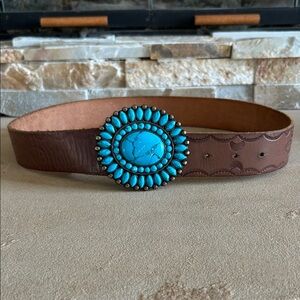 Lucky Brand Brown Belt with Turquoise Buckle